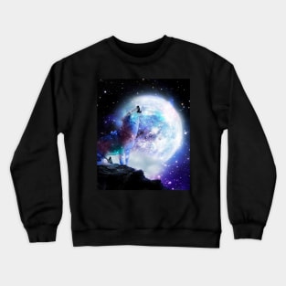 Cosmic Space Wolf Wolves Howling At Moon Crewneck Sweatshirt